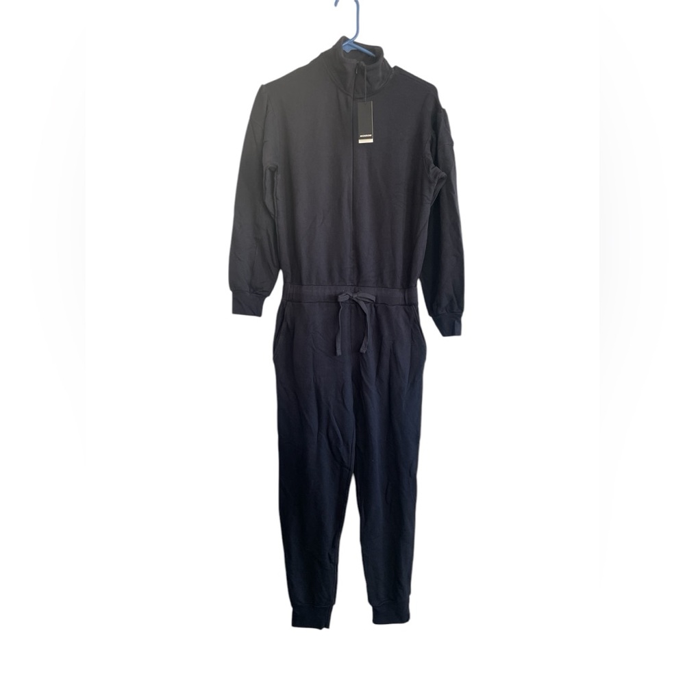 Monrow mockneck longsleeve jumpsuit Women's Size S black with blackwaist tie